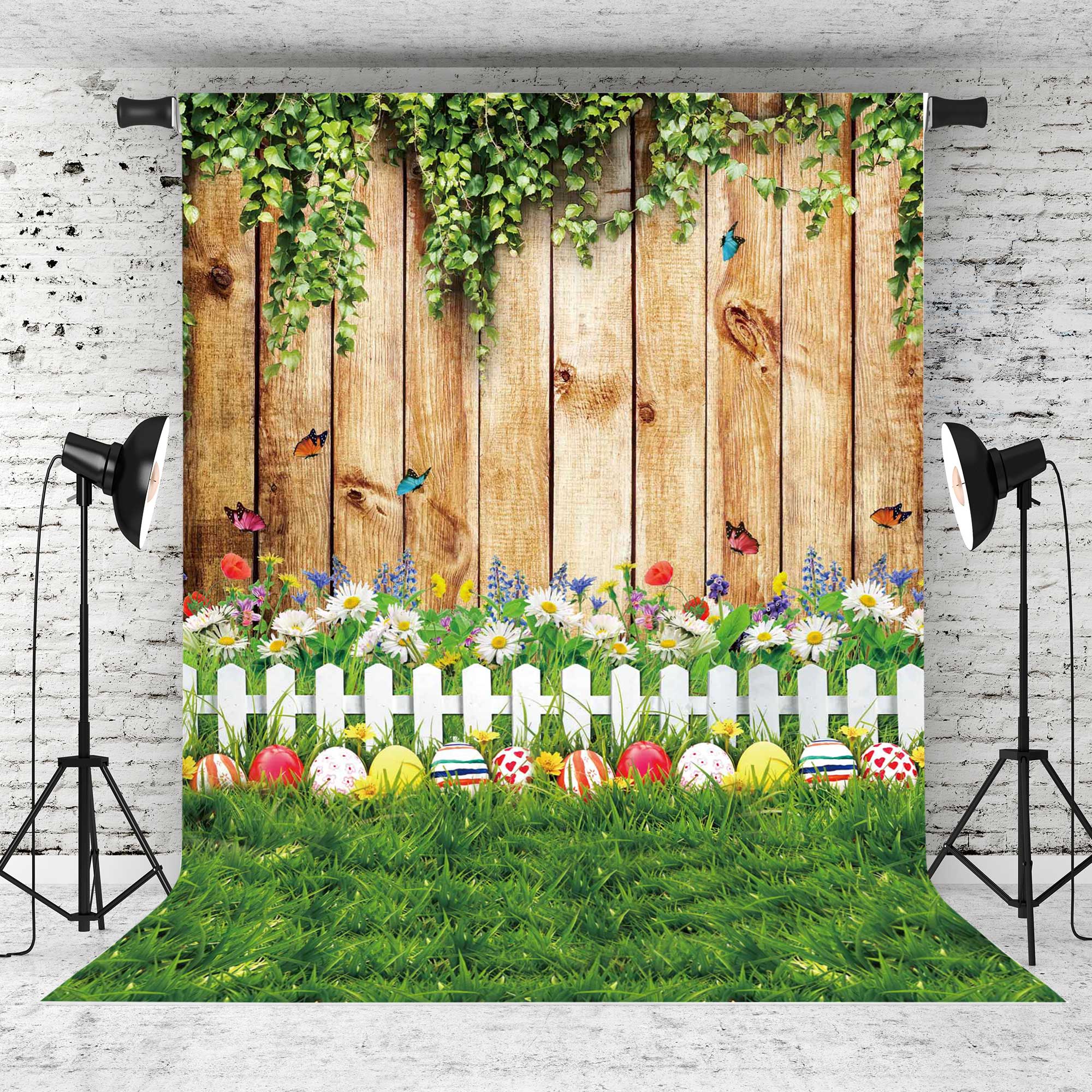 Easter Egg Wooden Wall Spring Photography Backdrop for Party Banners