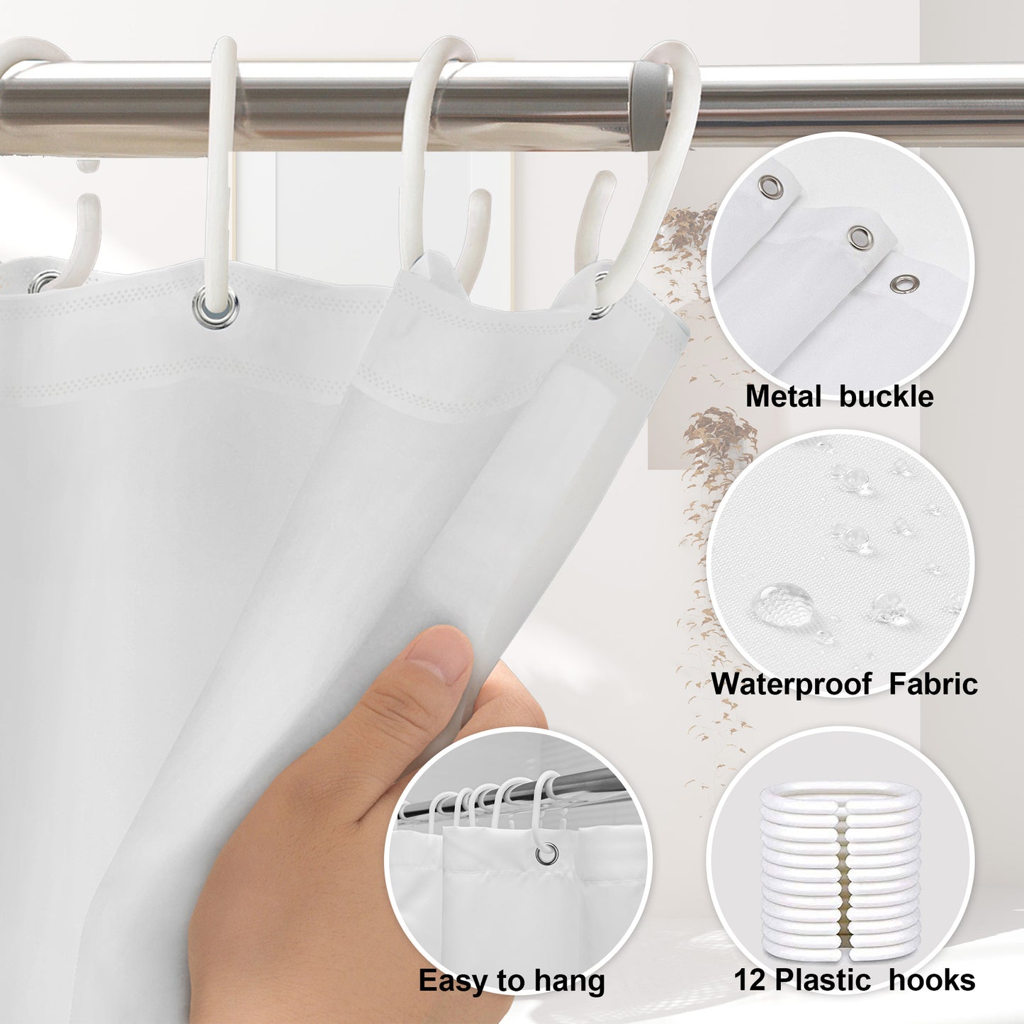 Ink Forest Pattern Shower Curtain Set ,Waterproof and Luxurious Fabric-12 Hooks