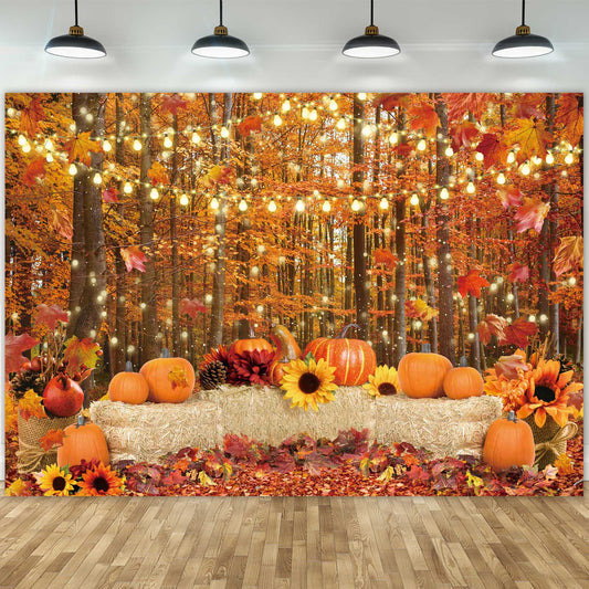 Fall Backdrop Autumn Forest Leaves Pumpkins Photography Background