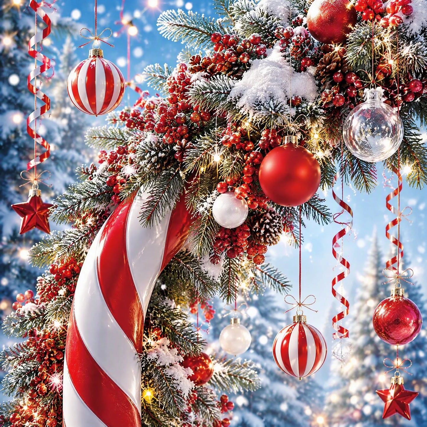 Candy Cane Wonderland Photo Backdrop - Christmas Forest Path | 3 Sizes