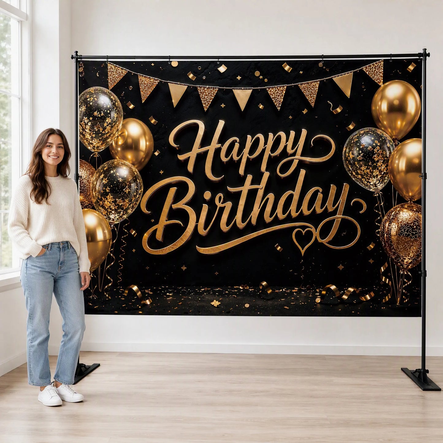 Gold Glam Backdrop Size Reference with Person