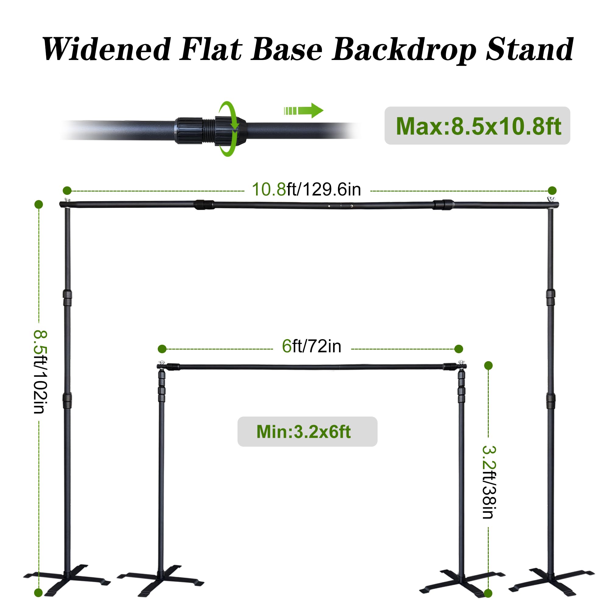 Photo Studio Backdrop Stand Support System, 8.5'(H) x 10.8'(W) Multi-Functional Portable