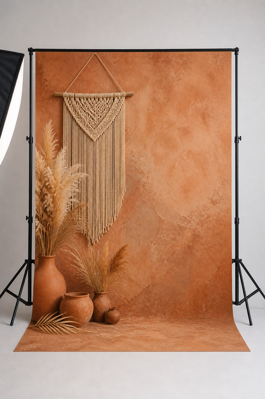 Macrame and Pampas Terracotta Boho Photography Backdrop