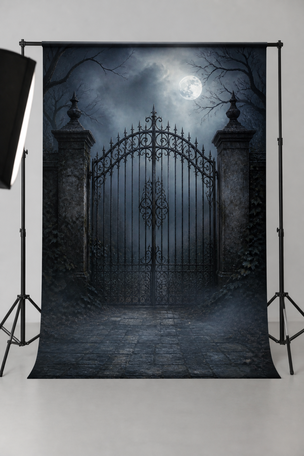 Moonlit Iron Gate Halloween Photography Backdrop