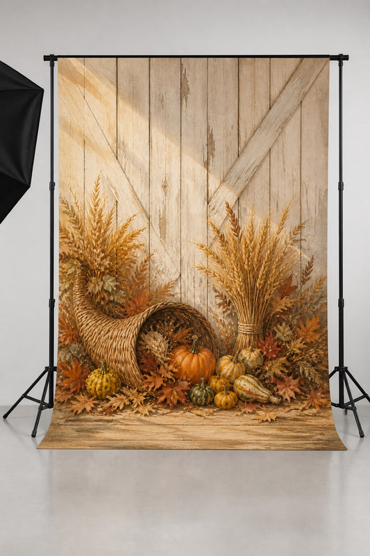Harvest Barn Table Thanksgiving Photo Backdrop | 3 Sizes