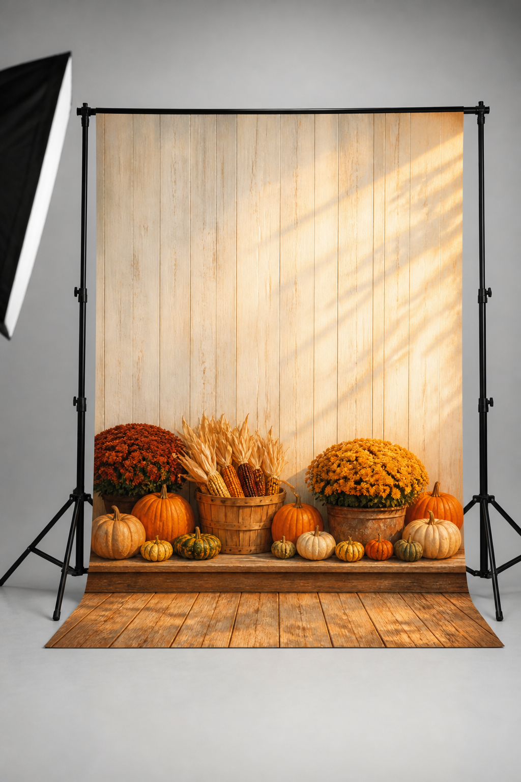 Autumn Porch Pumpkins and Mums Thanksgiving Photography Backdrop