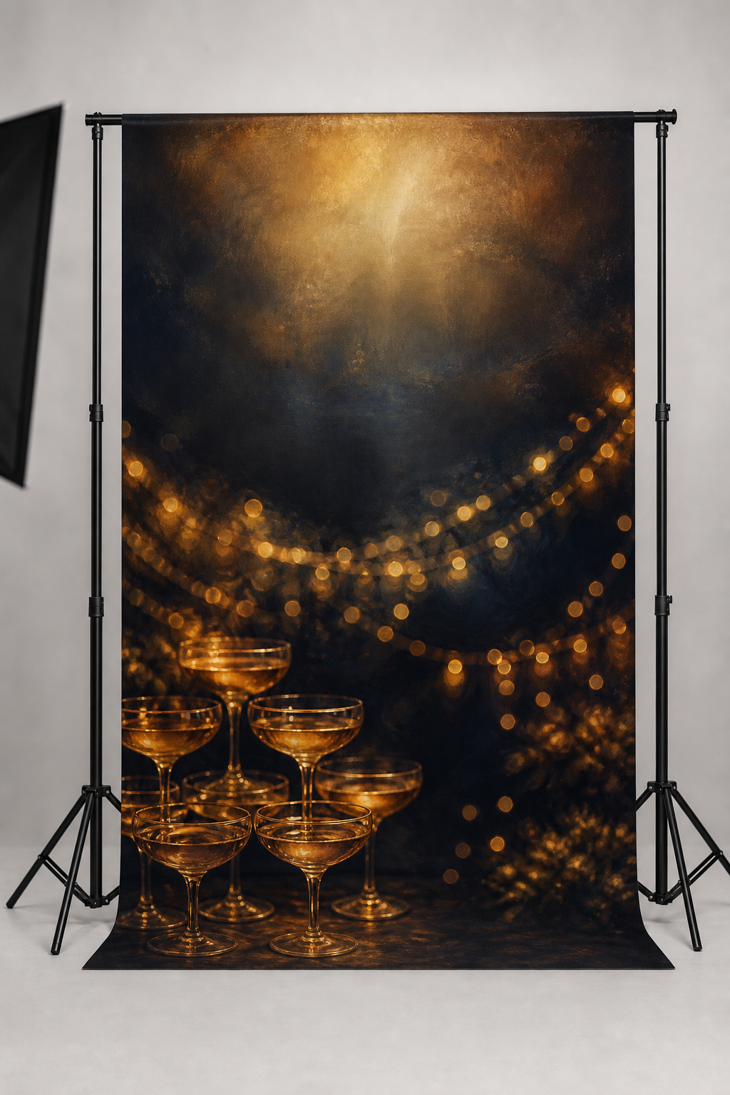 Champagne Tower and Fairy Lights New Year's Eve Photography Backdrop