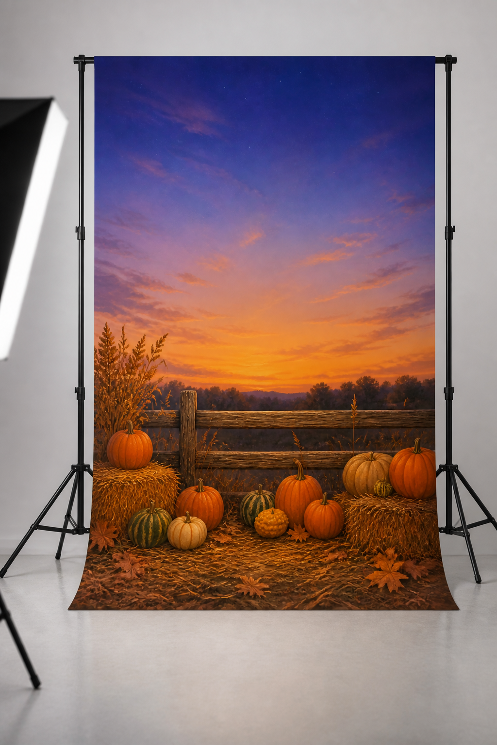 Pumpkin Patch Fence at Dusk Halloween Photography Backdrop