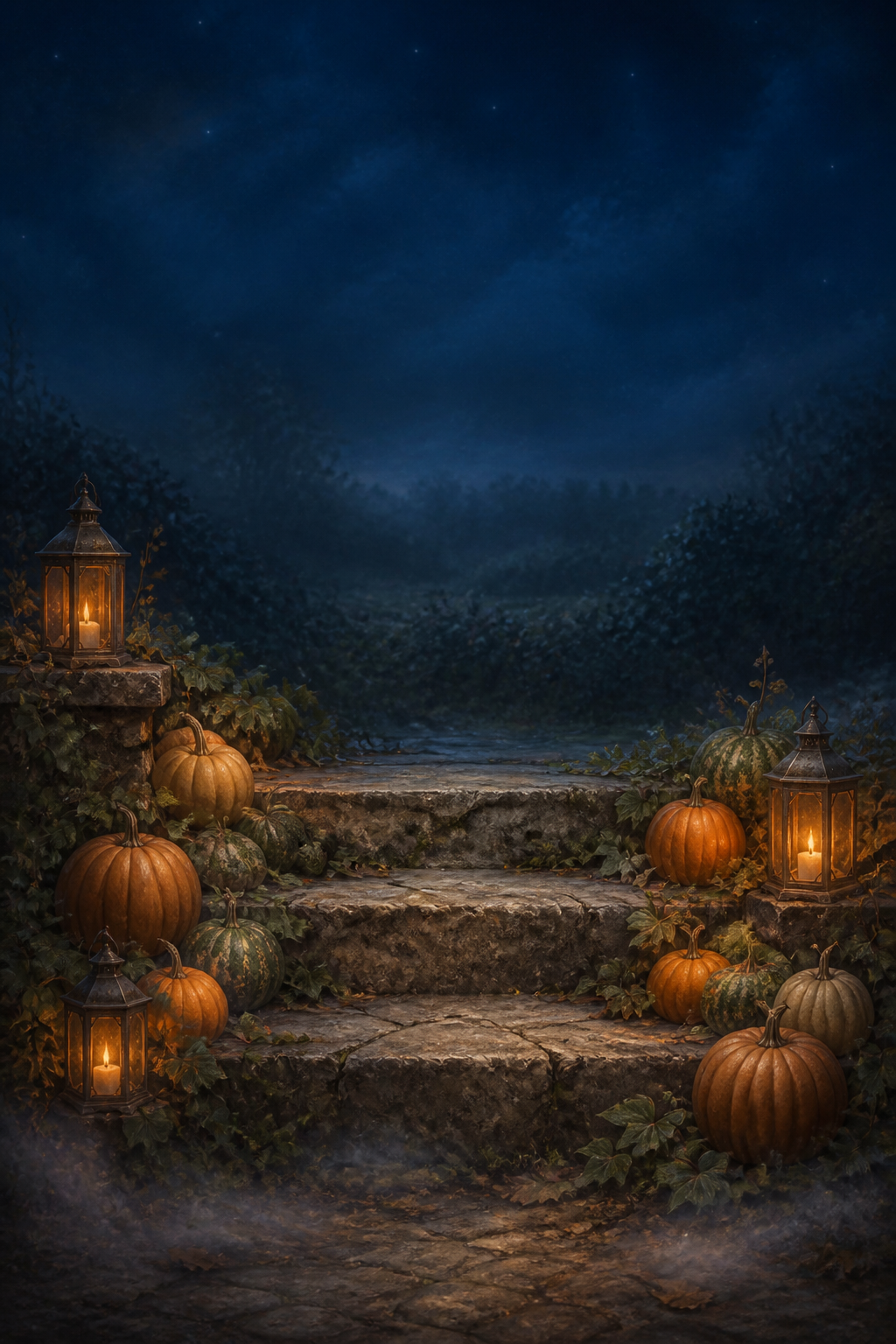 Candlelit Stone Steps Halloween Photography Backdrop