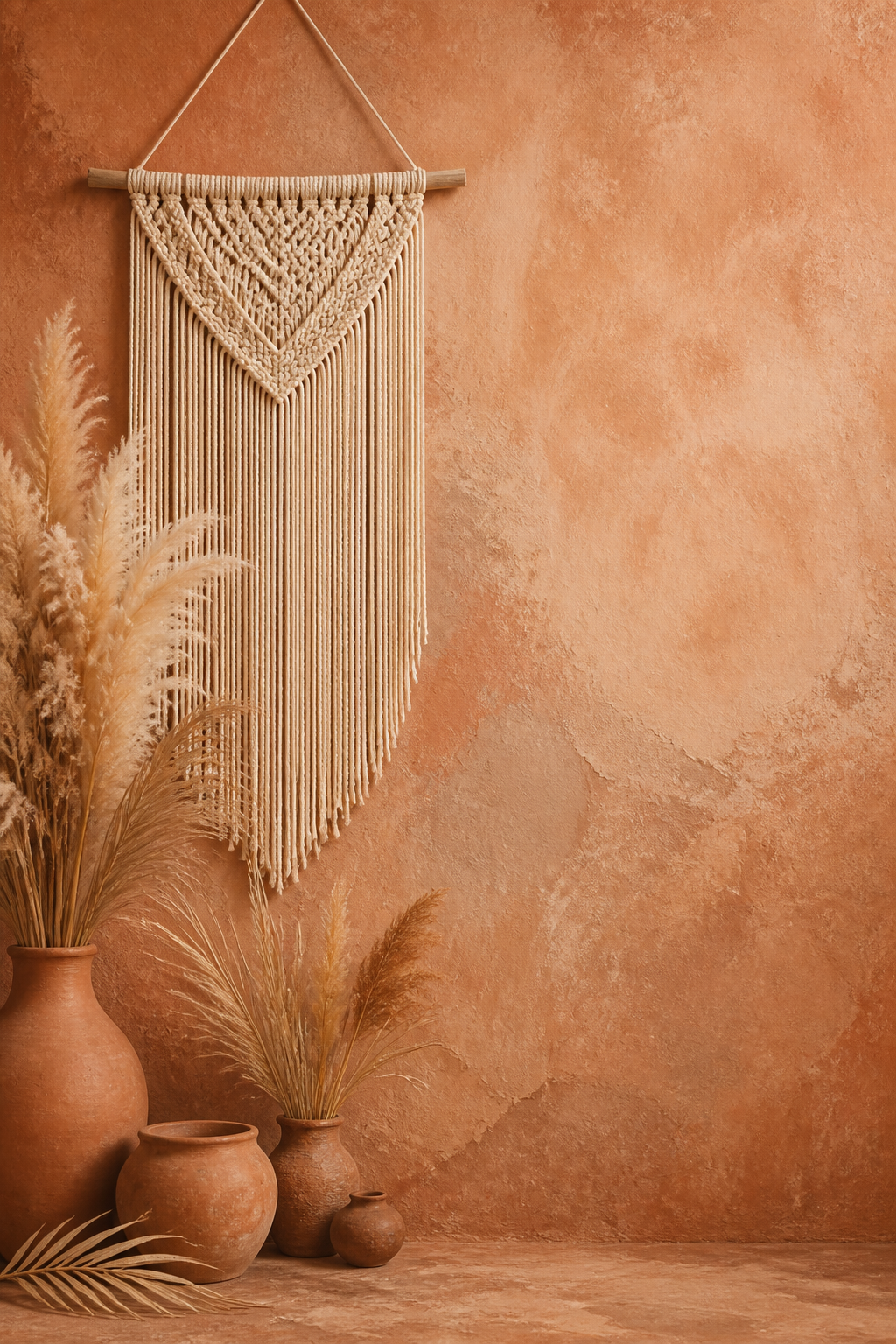 Macrame and Pampas Terracotta Boho Photography Backdrop