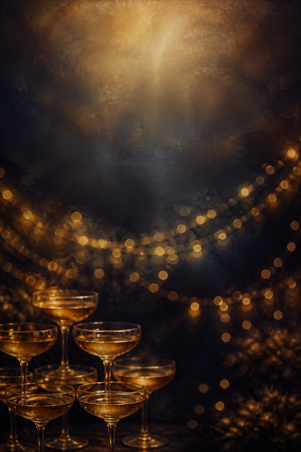 Champagne Tower and Fairy Lights New Year's Eve Photography Backdrop