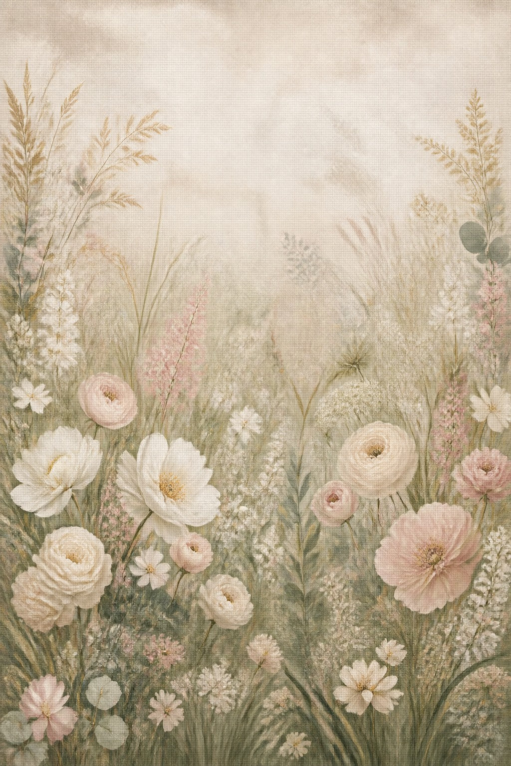 Ivory Floral Meadow Wedding Photo Backdrop | 3 Sizes - studio photography backdrop, image 2 of 5