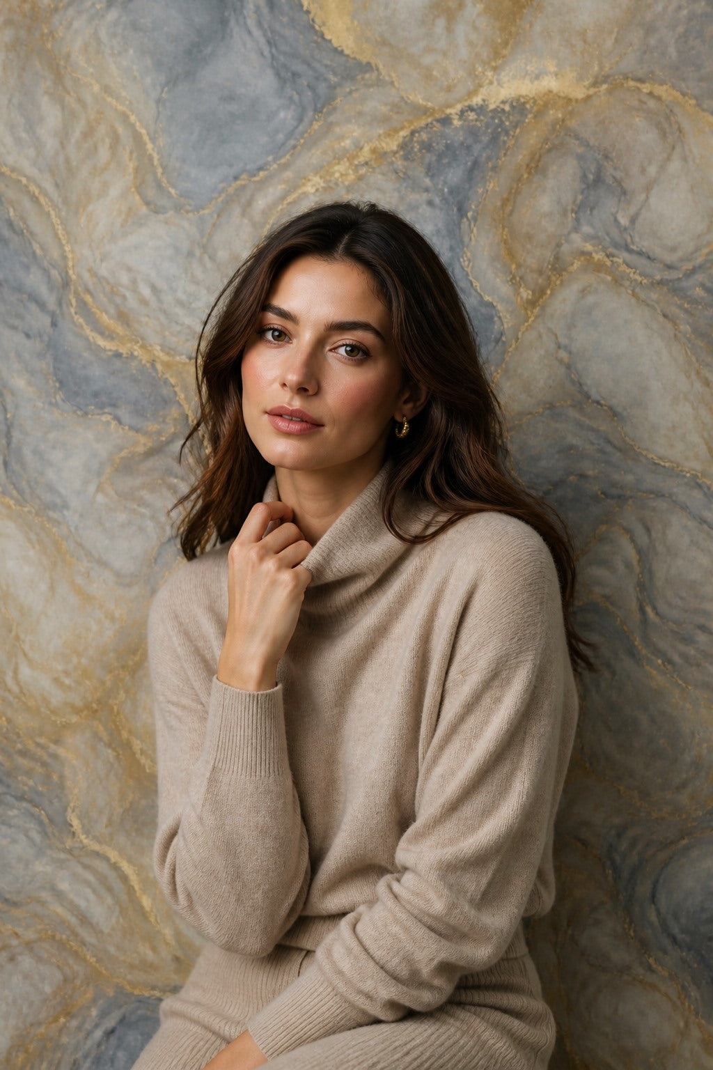Portrait session using the Warm Gray Marble photography backdrop