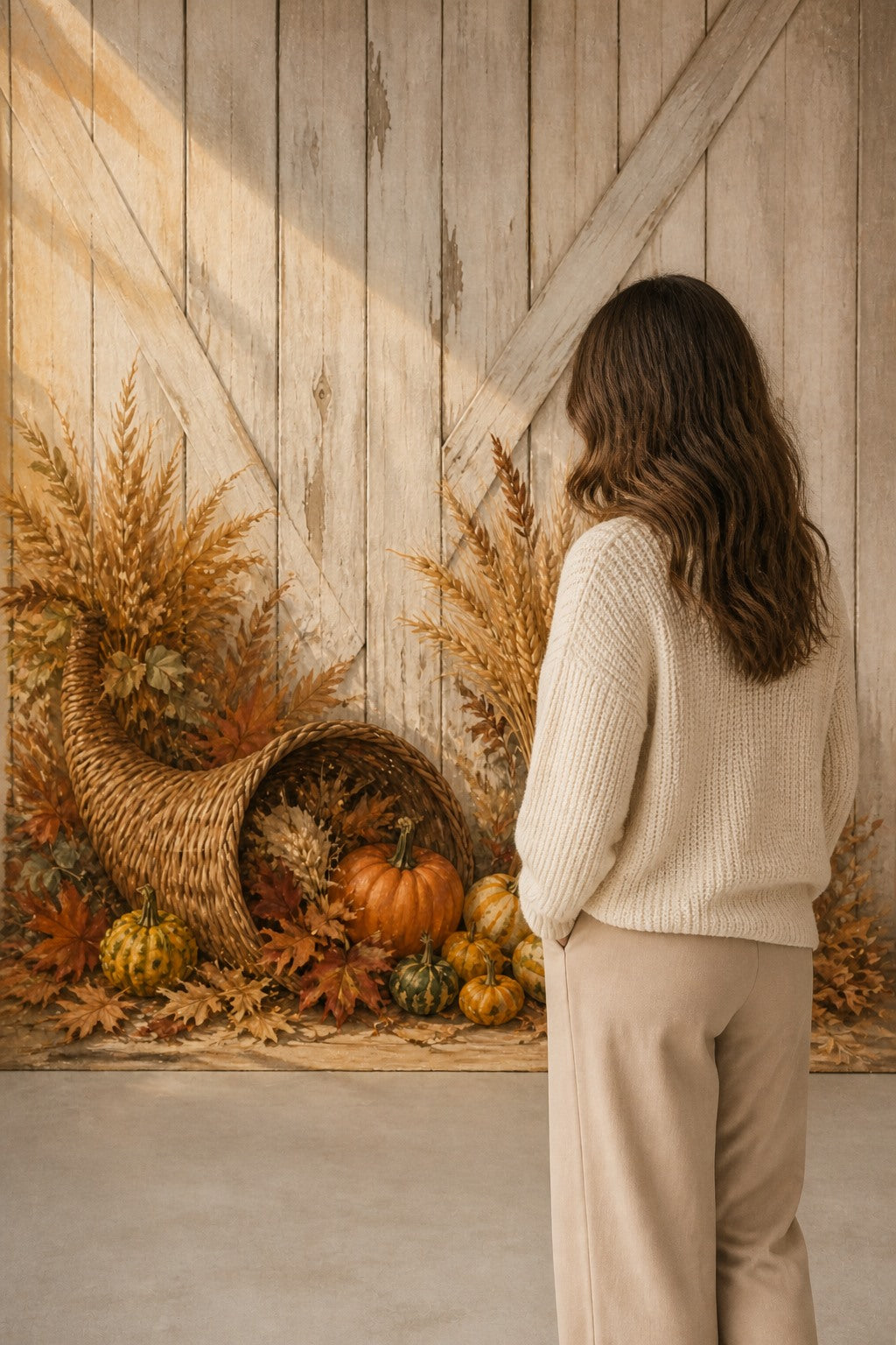 Harvest Barn Table Thanksgiving Photo Backdrop | 3 Sizes