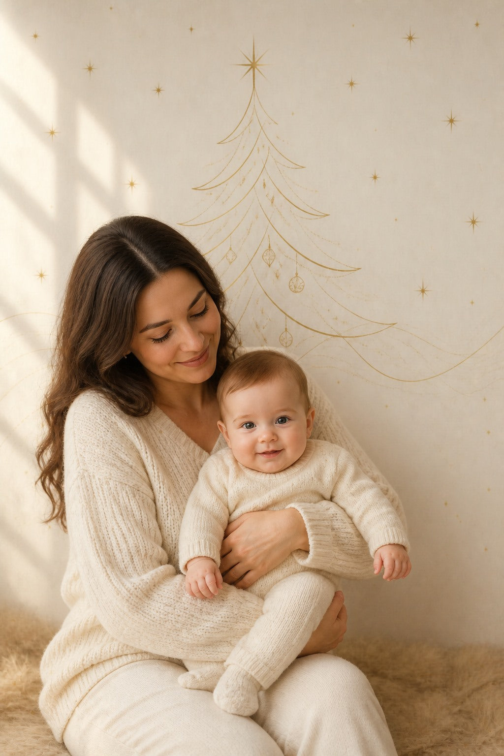 Portrait session using the Minimalist Gold Line Christmas Tree photography backdrop