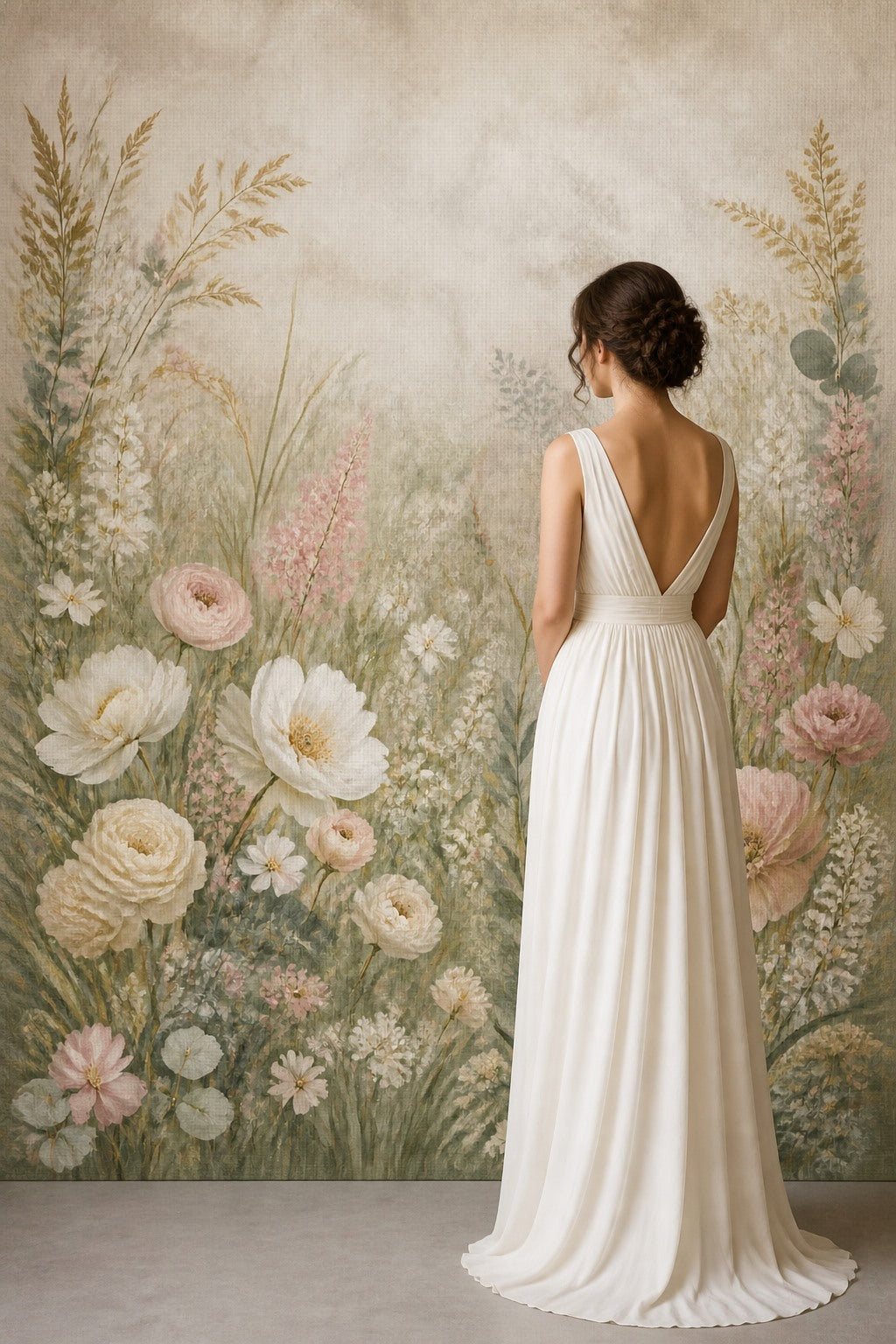 Ivory Floral Meadow Wedding Photo Backdrop | 3 Sizes - studio photography backdrop, image 3 of 5