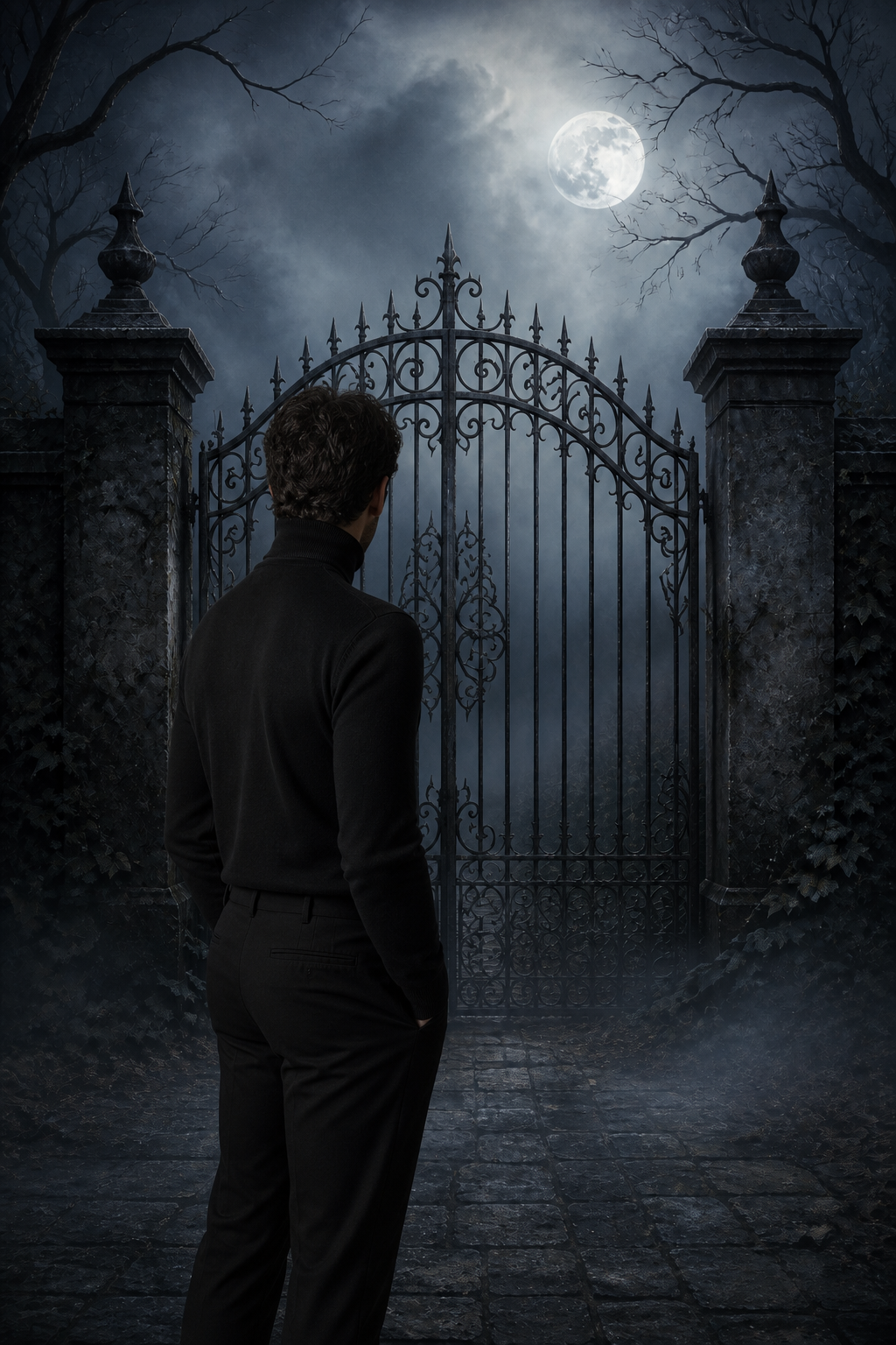 Moonlit Iron Gate Halloween Photography Backdrop