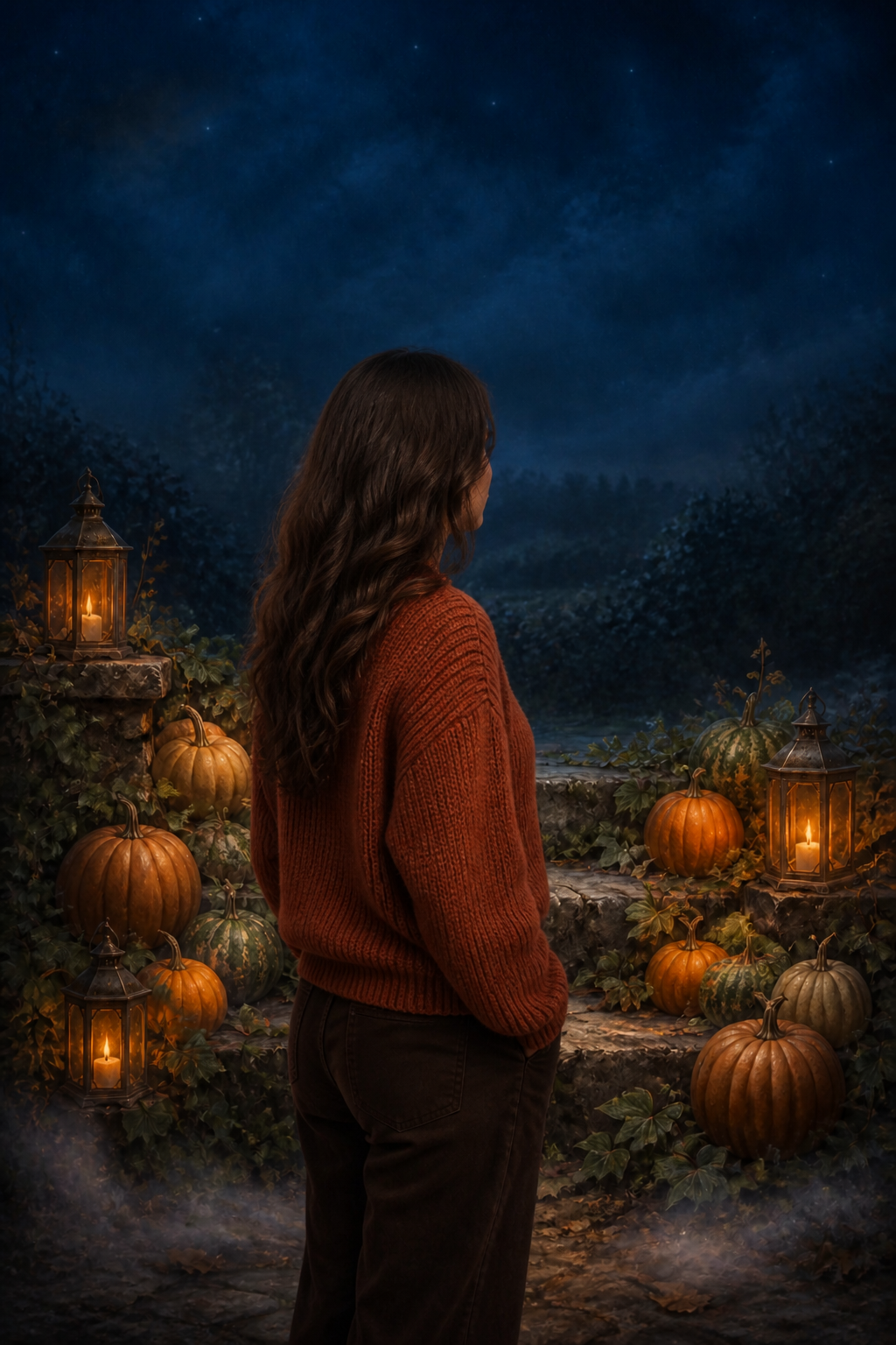 Candlelit Stone Steps Halloween Photography Backdrop