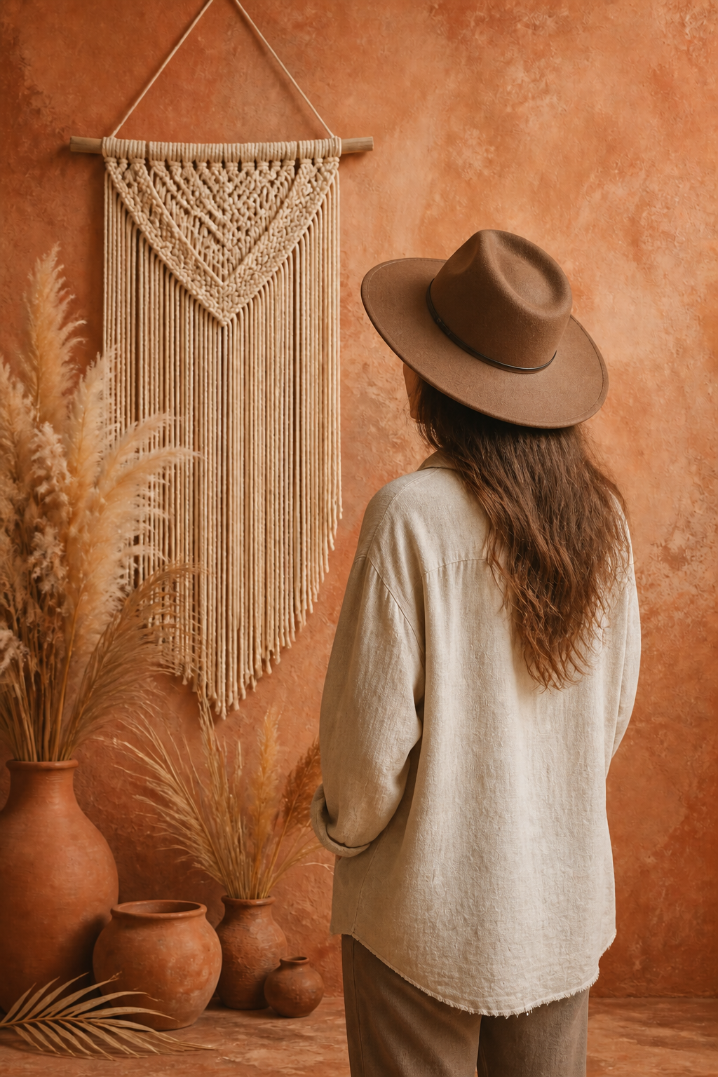 Macrame and Pampas Terracotta Boho Photography Backdrop