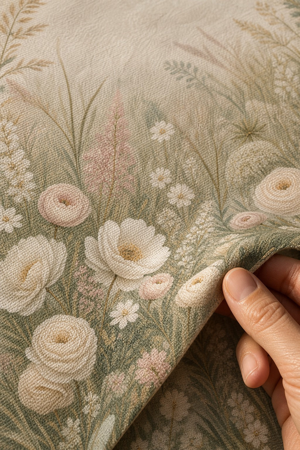 Ivory Floral Meadow Wedding Photo Backdrop | 3 Sizes - studio photography backdrop, image 4 of 5