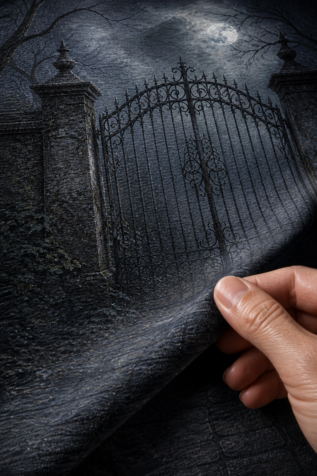 Moonlit Iron Gate Halloween Photography Backdrop