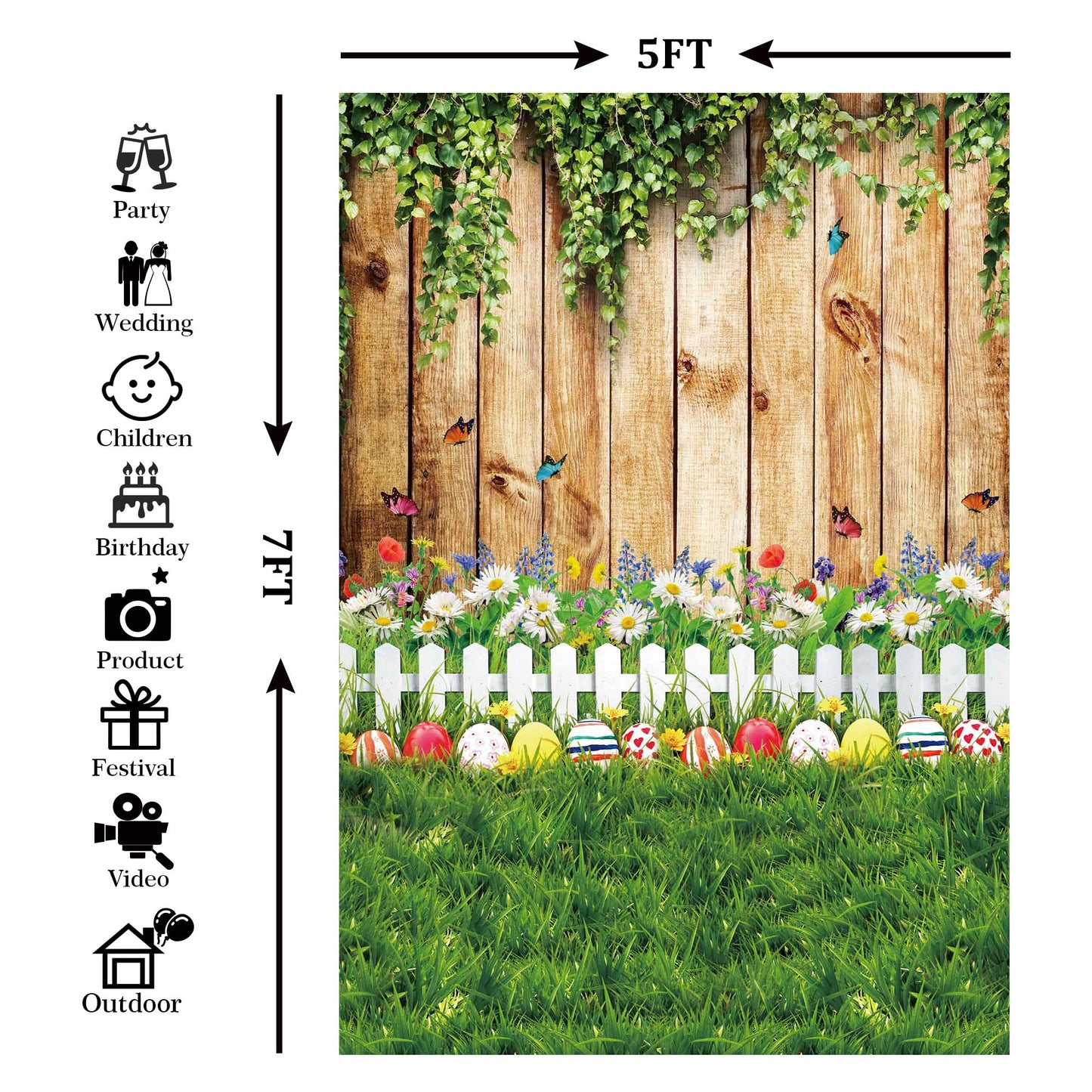 Easter Egg Wooden Wall Spring Photography Backdrop for Party Banners