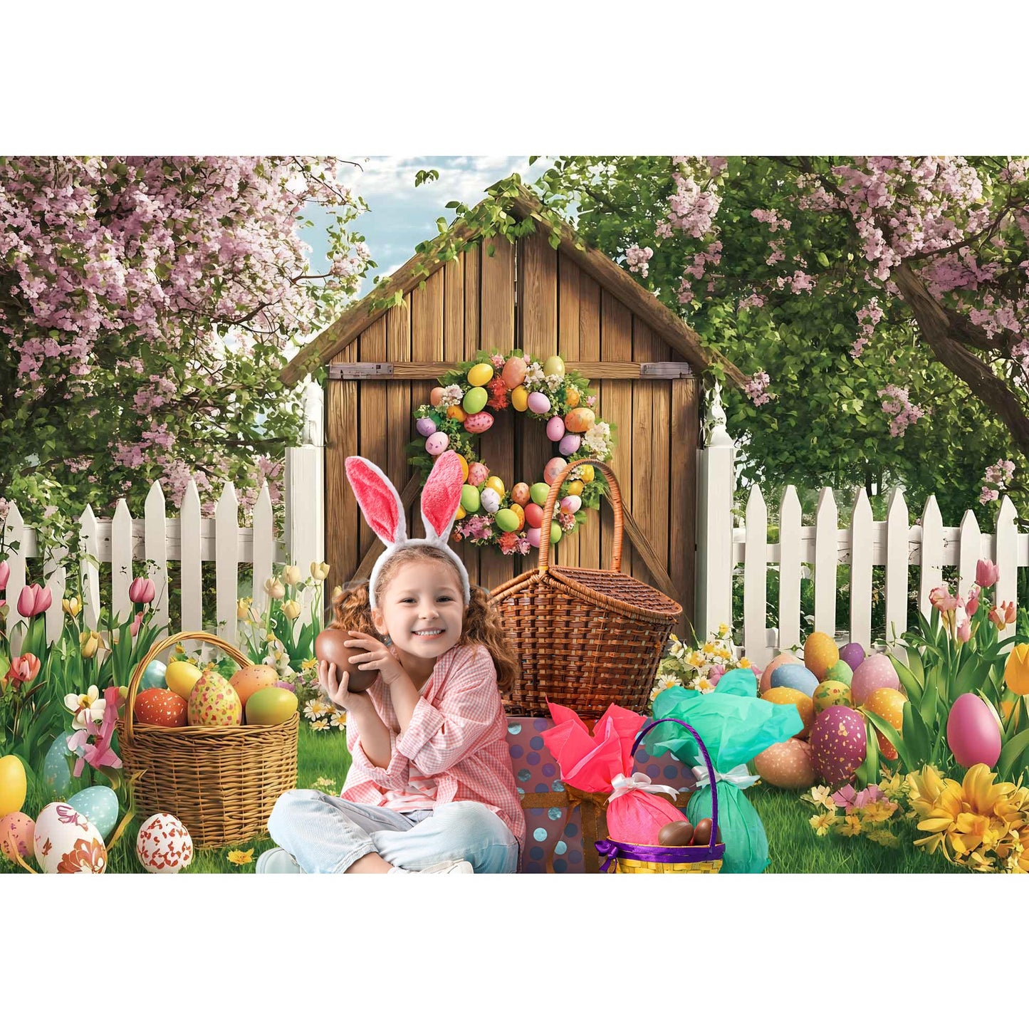 Easter Egg Photography Backdrops Farm Spring Banners Suitable for Festival Parties and Photo Studios