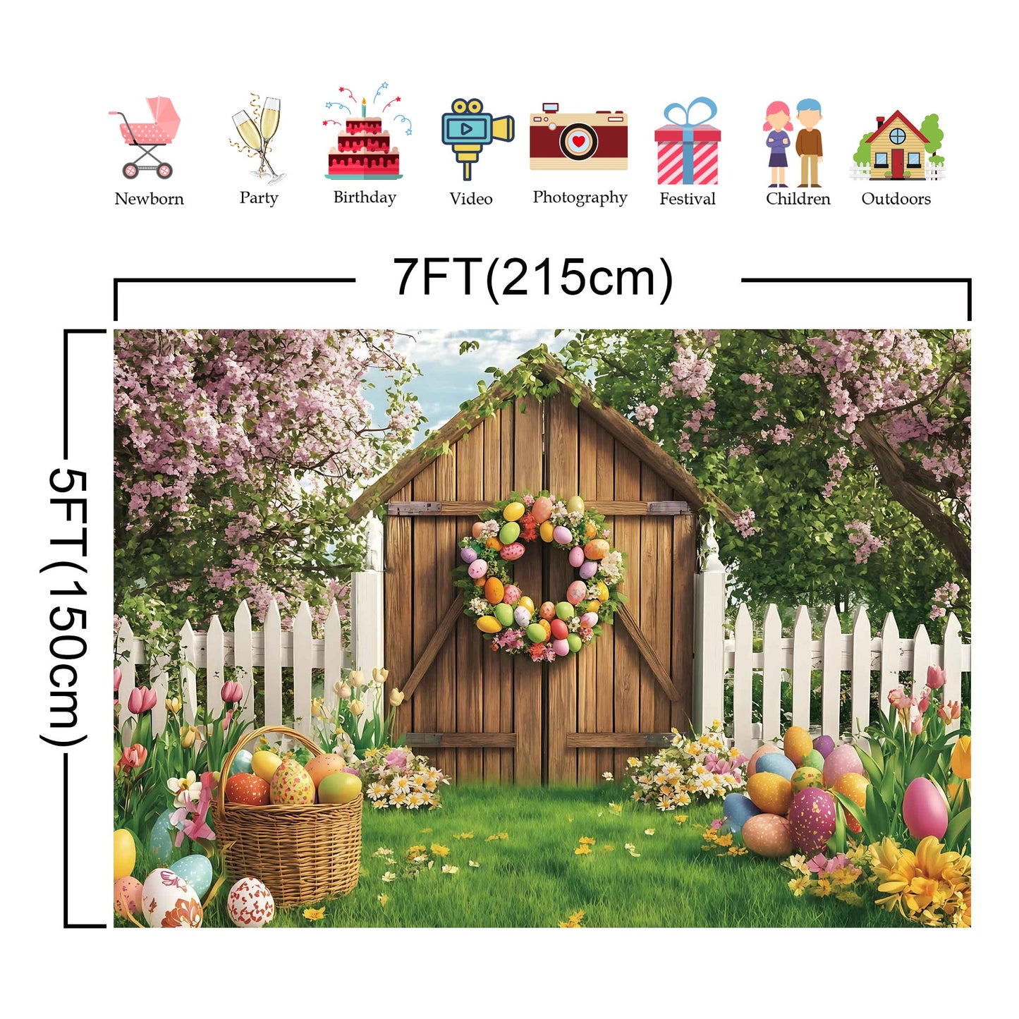 Easter Egg Photography Backdrops Farm Spring Banners Suitable for Festival Parties and Photo Studios