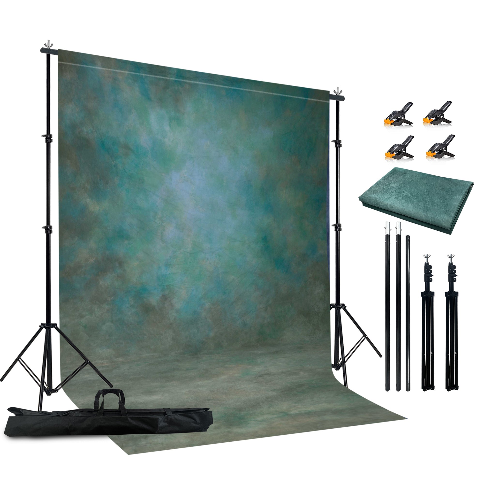 2-in-1 Abstract Photography Backdrop Kit - 6.5x6.5 ft Portable Dual Rod Stand with 6x8 ft Polyester Fabric Backdrop for Portraits and Photo Props - Roller Pocket Design（6x8ft,Light Green）