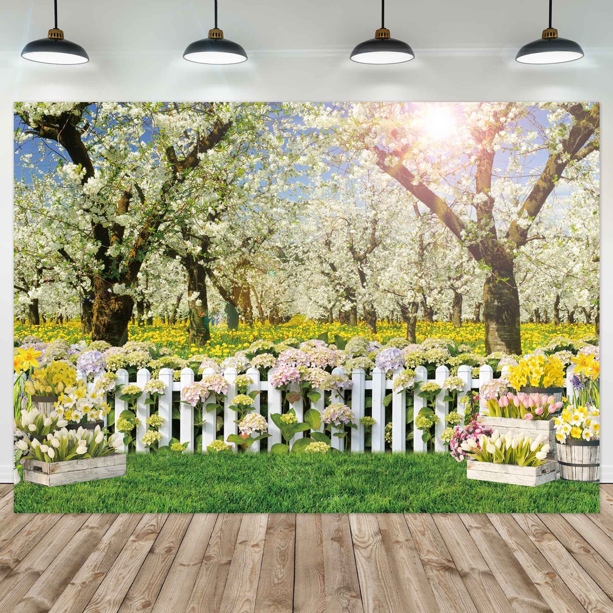 Spring Backdrop Garden Landscape Scenery Grassland Flower Photography Background Easter Party Decor Photo Studio Props Banner