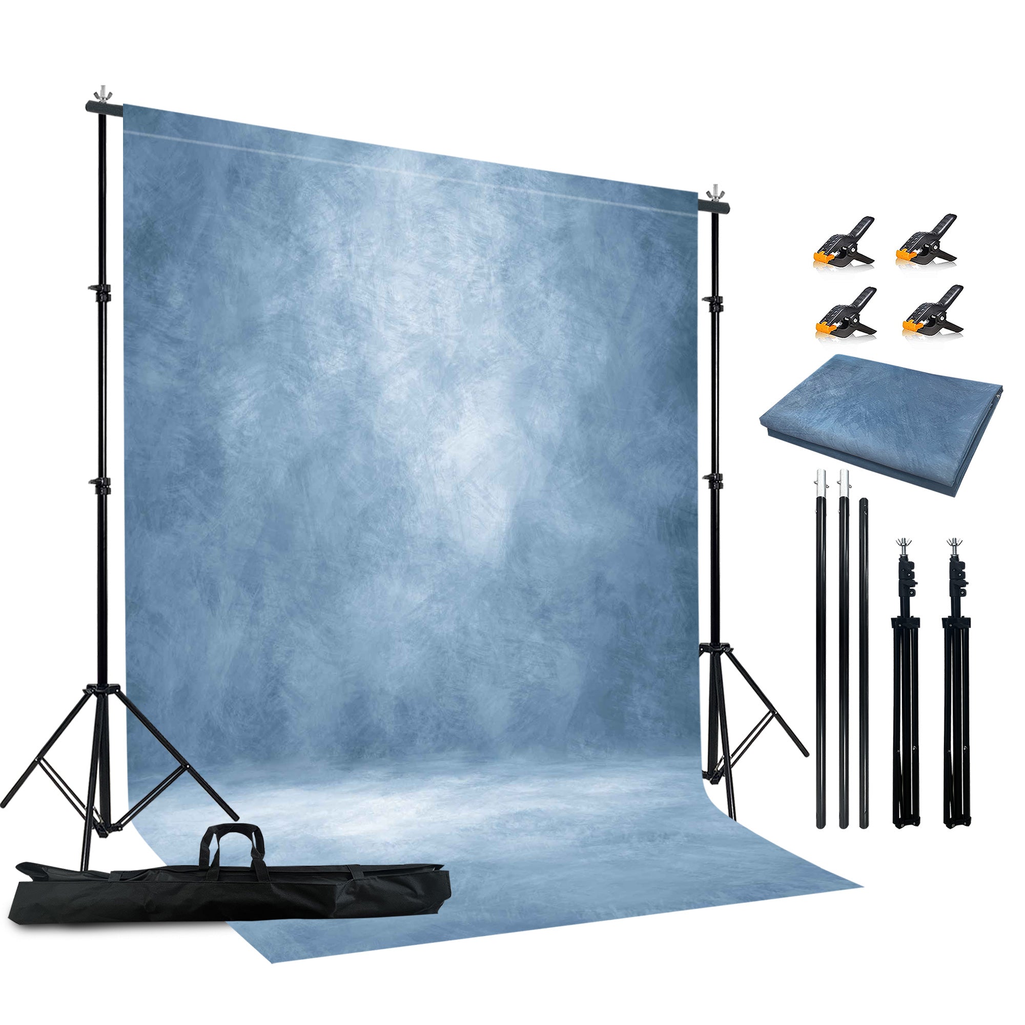 2-in-1 Abstract Photography Backdrop Kit - 6.5x6.5 ft Portable Dual Rod Stand with 6x8 ft Polyester Fabric Backdrop for Portraits and Photo Props - Roller Pocket Design（6x8ft,Light Blue）