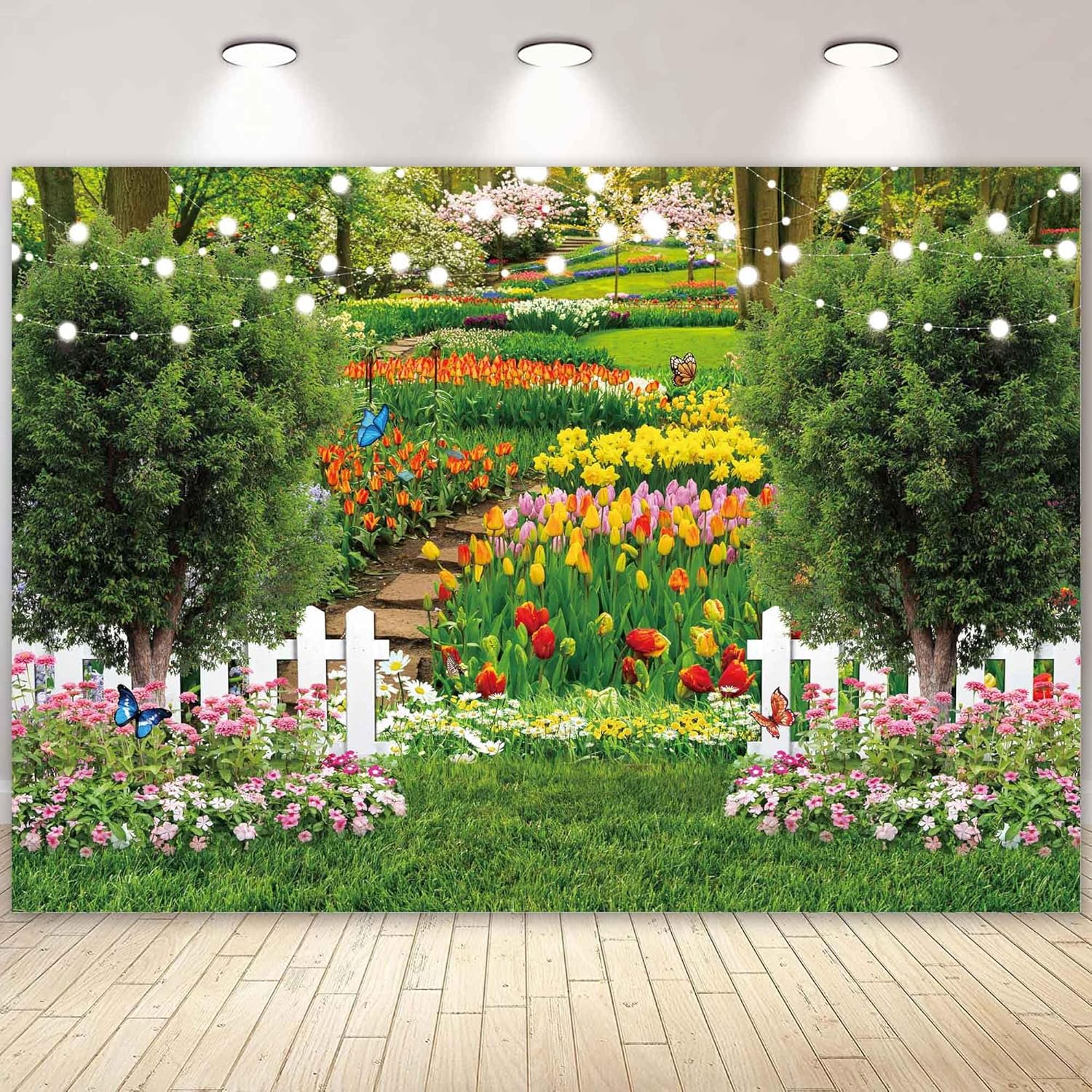 Spring Backdrop Garden Landscape Scenery Grassland Flower Photography Background Easter Party Decor Photo Studio Props Banner