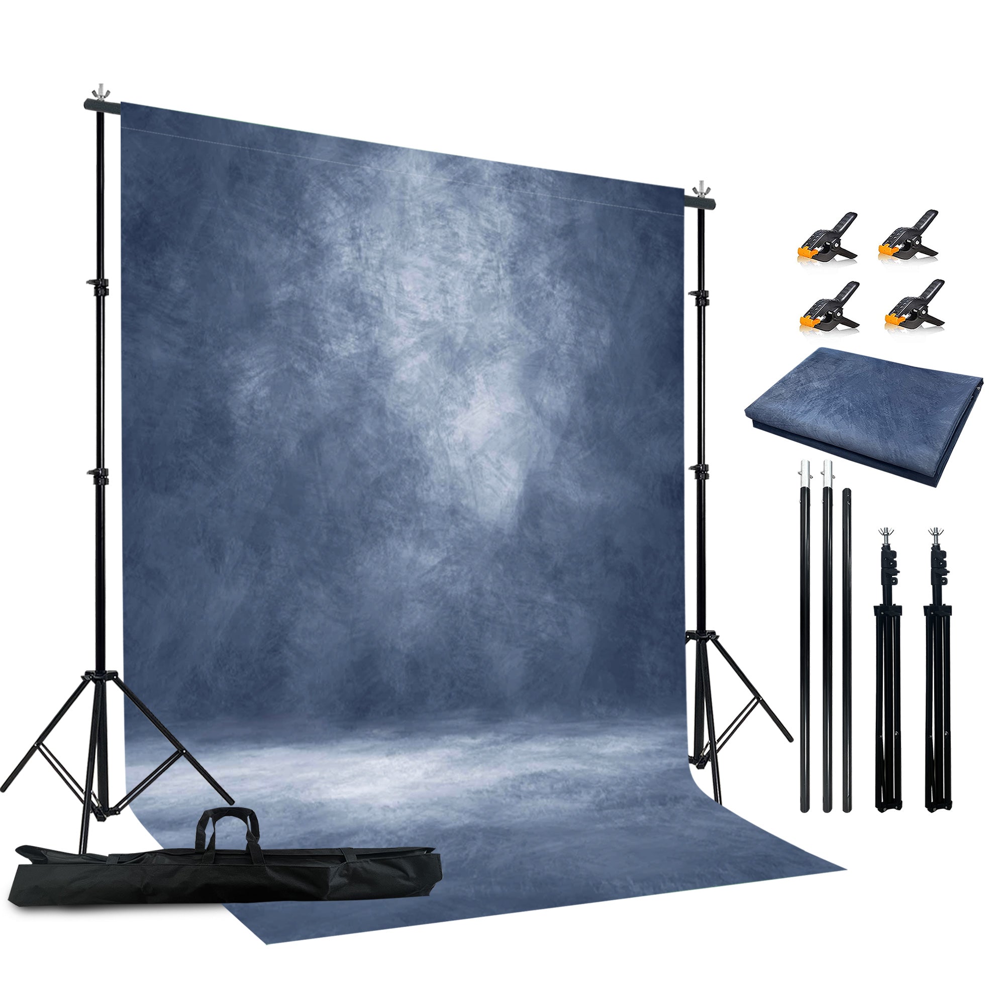 2-in-1 Abstract Photography Backdrop Stand Kit - 6.5x6.5 ft Portable Dual Rod Stand with 6x8 ft Polyester Fabric Backdrop for Portraits and Photo Props - Roller Pocket Design（6x8ft,Blue）