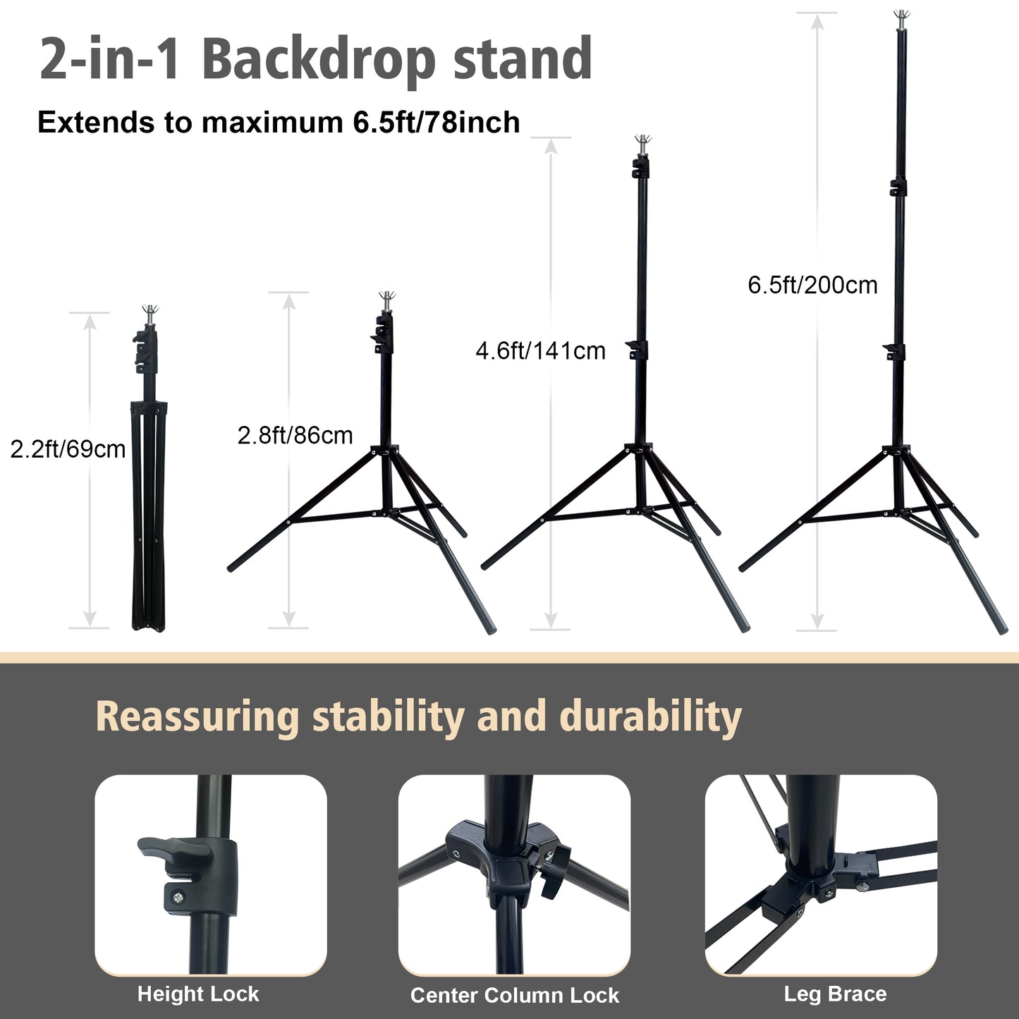 2-in-1 Abstract Photography Backdrop Stand Kit - 6.5x6.5 ft Portable Dual Rod Stand with 6x8 ft Polyester Fabric Backdrop for Portraits and Photo Props - Roller Pocket Design（6x8ft,Grey)