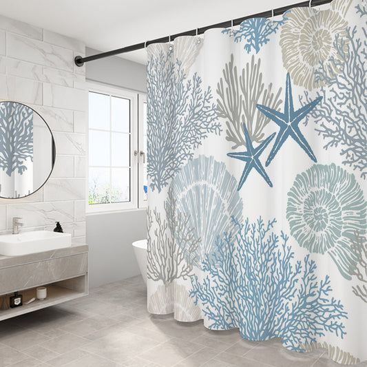 Colorful coral Pattern Shower Curtain Set ,Waterproof and Luxurious Fabric-12 Hooks