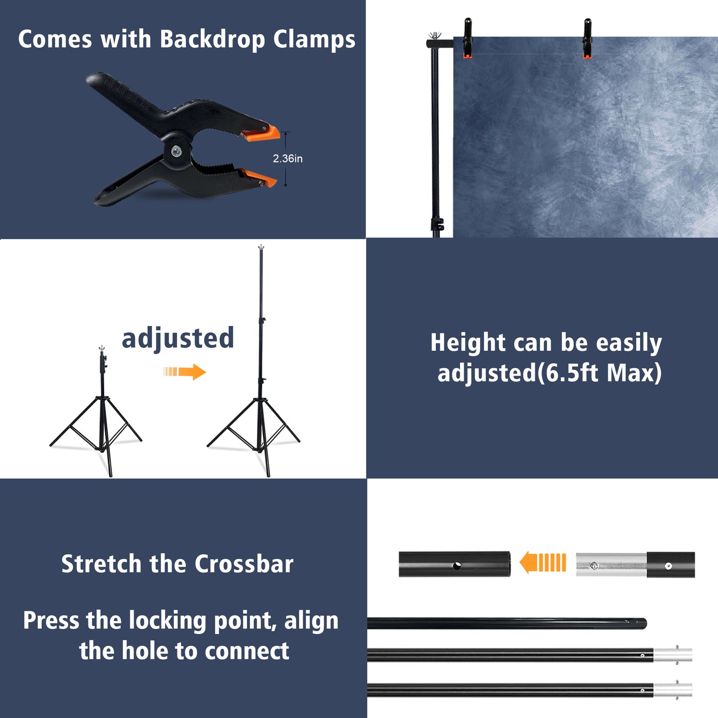 2-in-1 Abstract Photography Backdrop Stand Kit - 6.5x6.5 ft Portable Dual Rod Stand with 6x8 ft Polyester Fabric Backdrop for Portraits and Photo Props - Roller Pocket Design（6x8ft,Blue）
