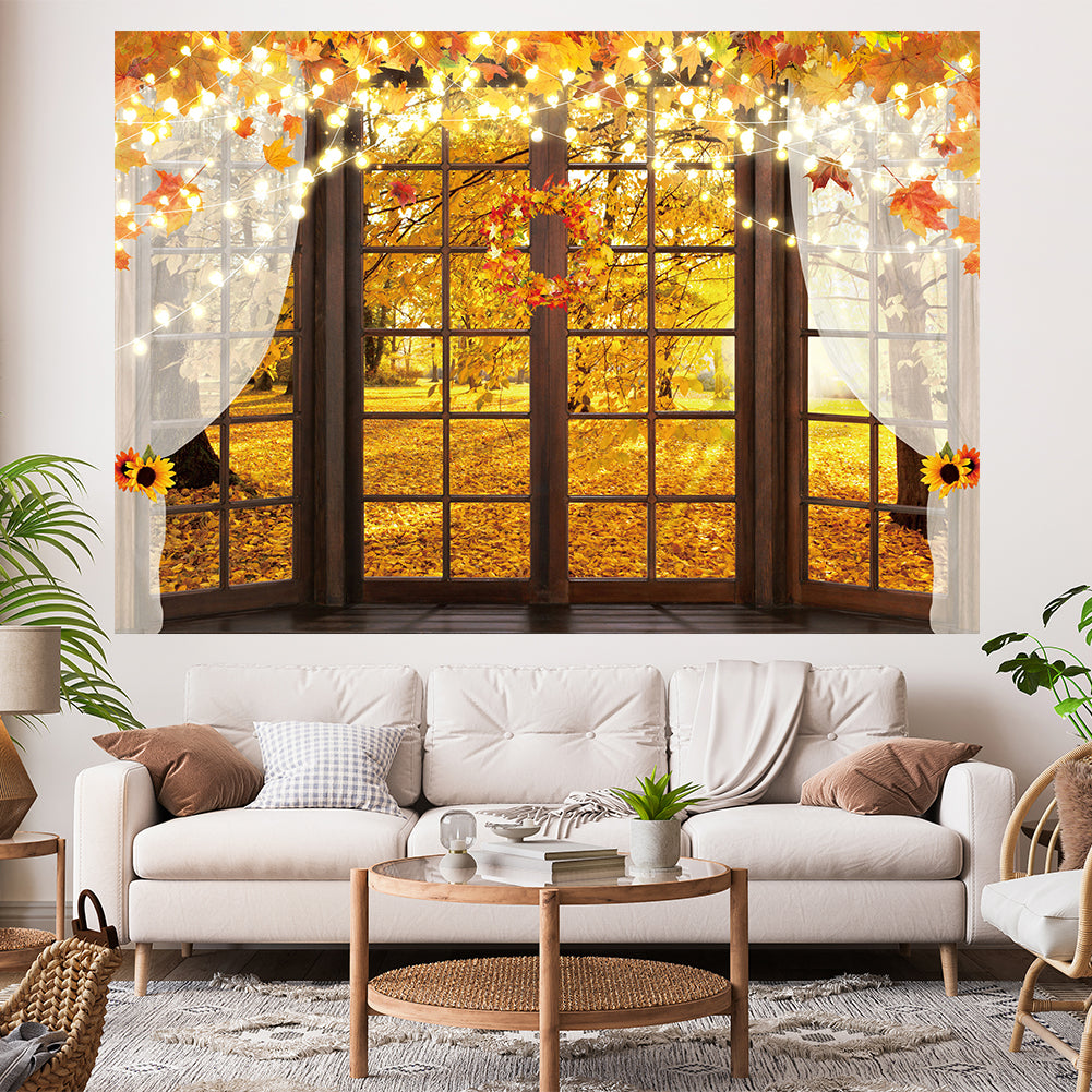 Fall Window sill Backdrop Autumn Forest Photography Background