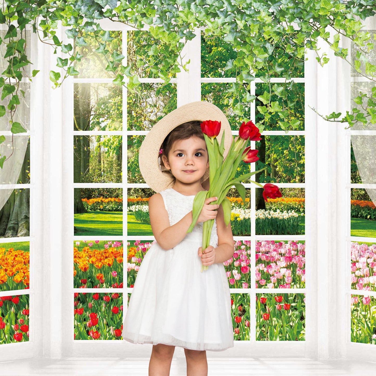 Spring Garden Outside the Window Photography Backdrop for Party Banner