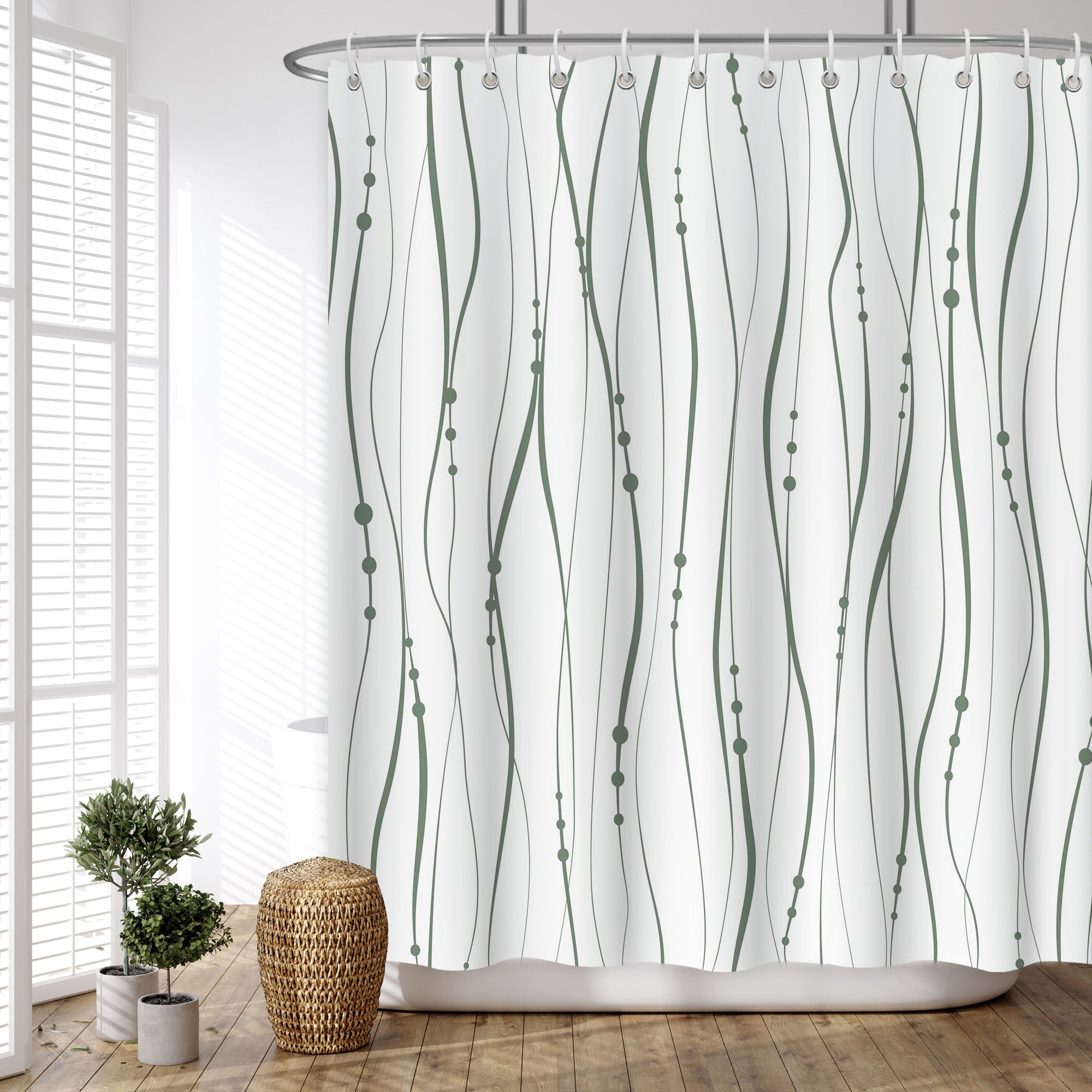 Streamlined lines abstract Shower Curtain Set ,Waterproof and Luxurious Fabric-12 Hooks