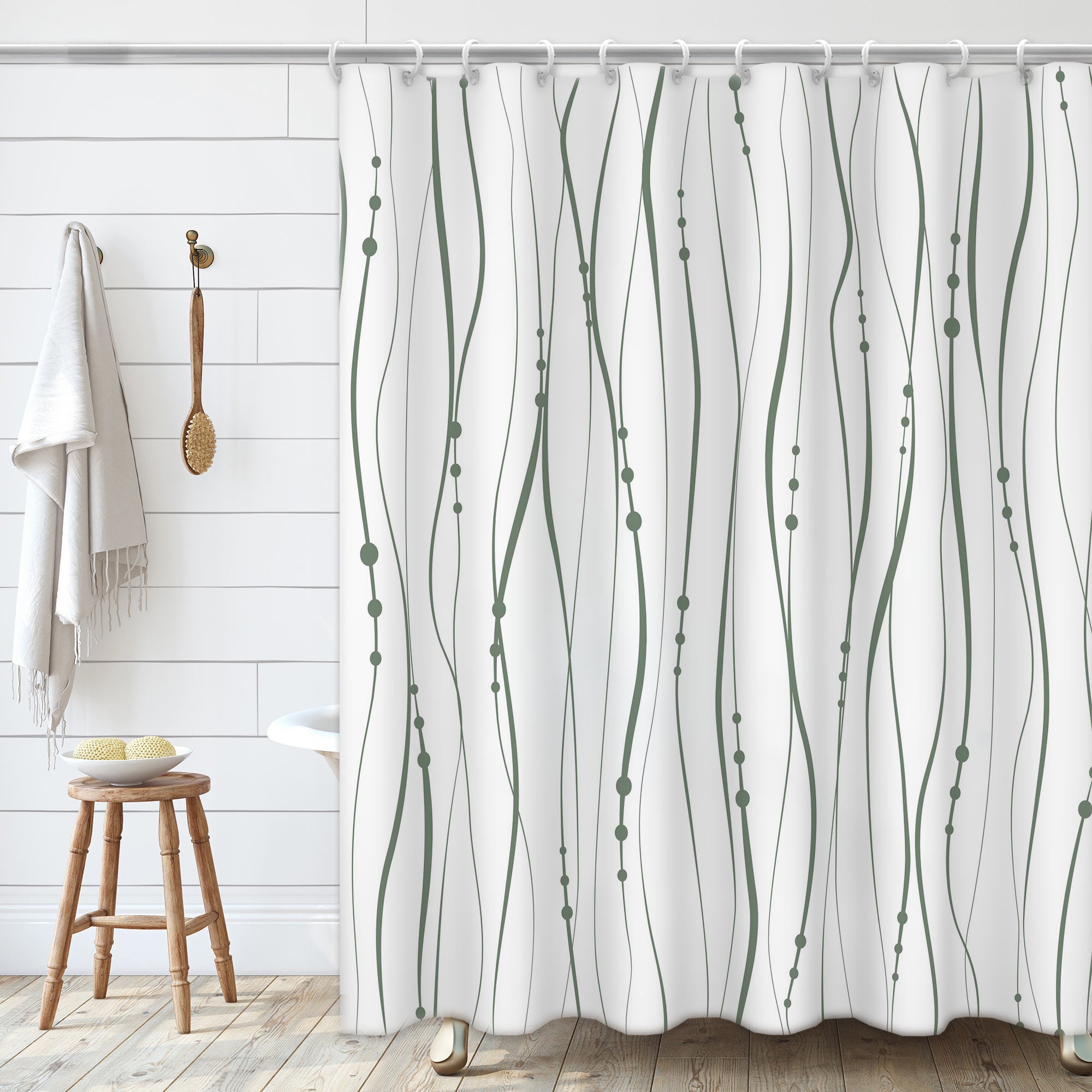 Streamlined lines abstract Shower Curtain Set ,Waterproof and Luxurious Fabric-12 Hooks