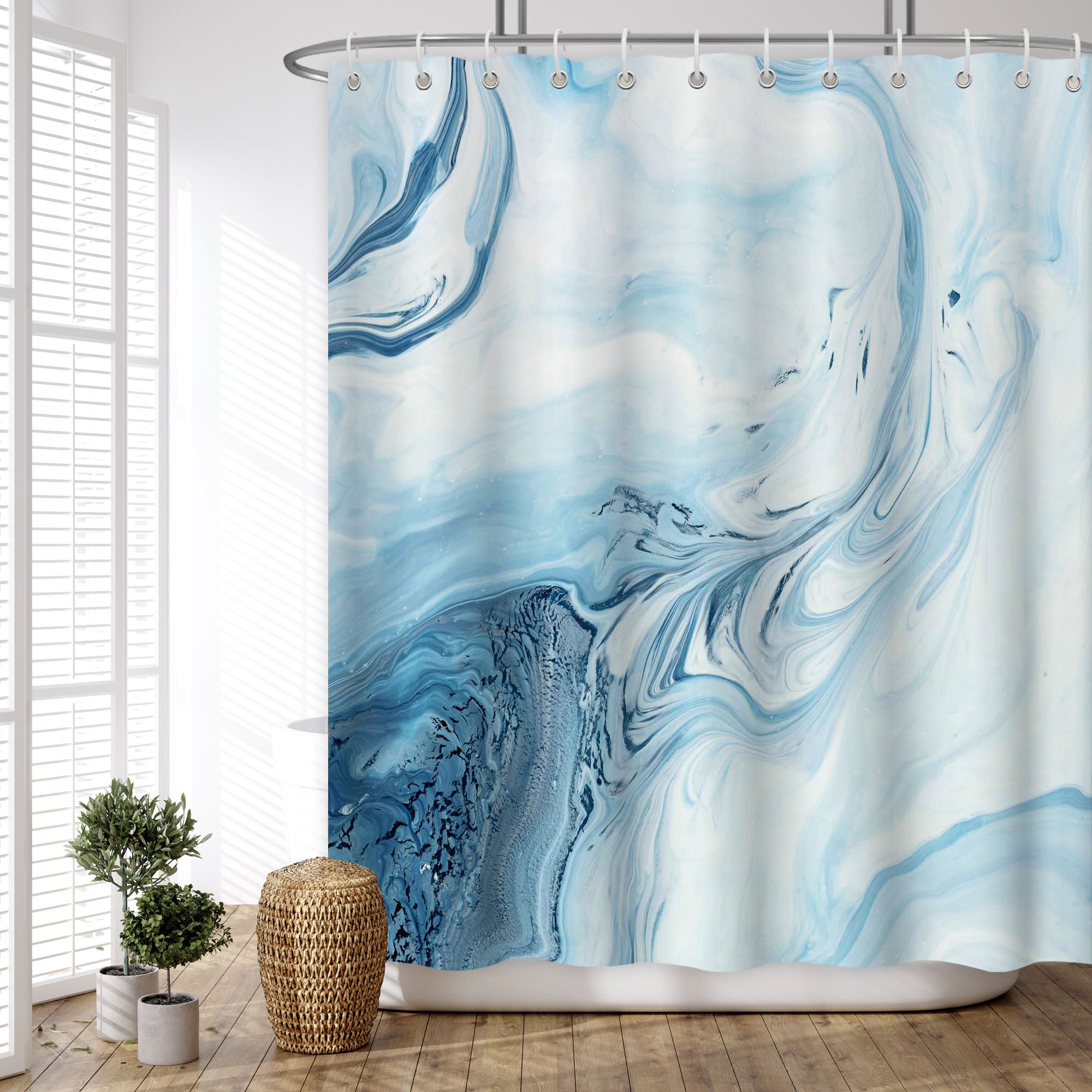 Blue marble water ripples Shower Curtain Set ,Waterproof and Luxurious Fabric-12 Hooks