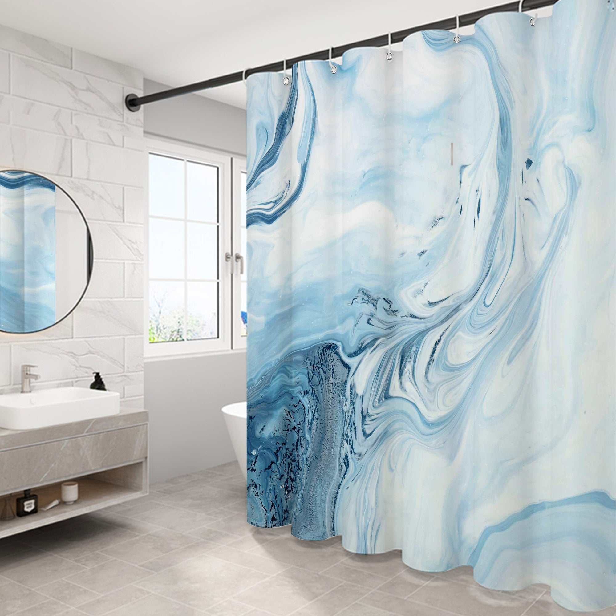 Blue marble water ripples Shower Curtain Set ,Waterproof and Luxurious Fabric-12 Hooks