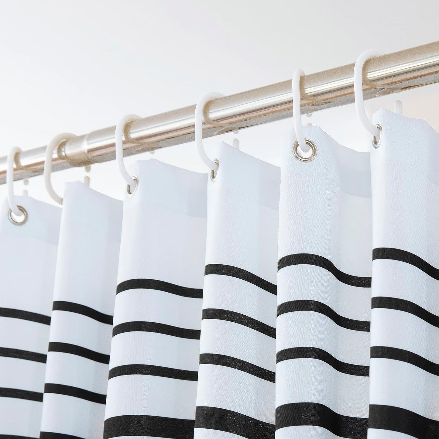 Black and White Fabric Shower Curtain Sets with Boho Tassel Pendants
