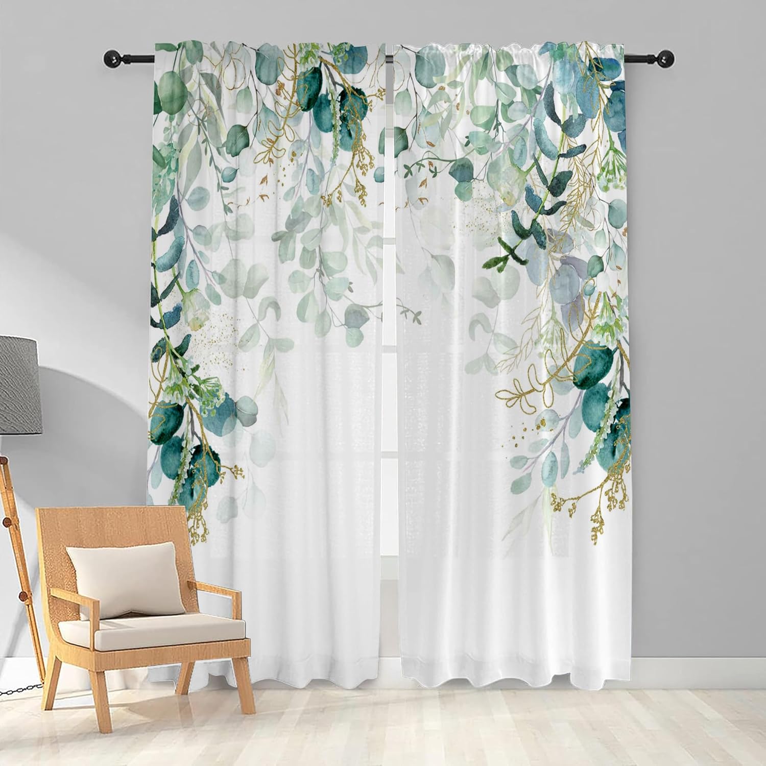 Green Leaves Living Room Curtain 84 inches Floral Curtain