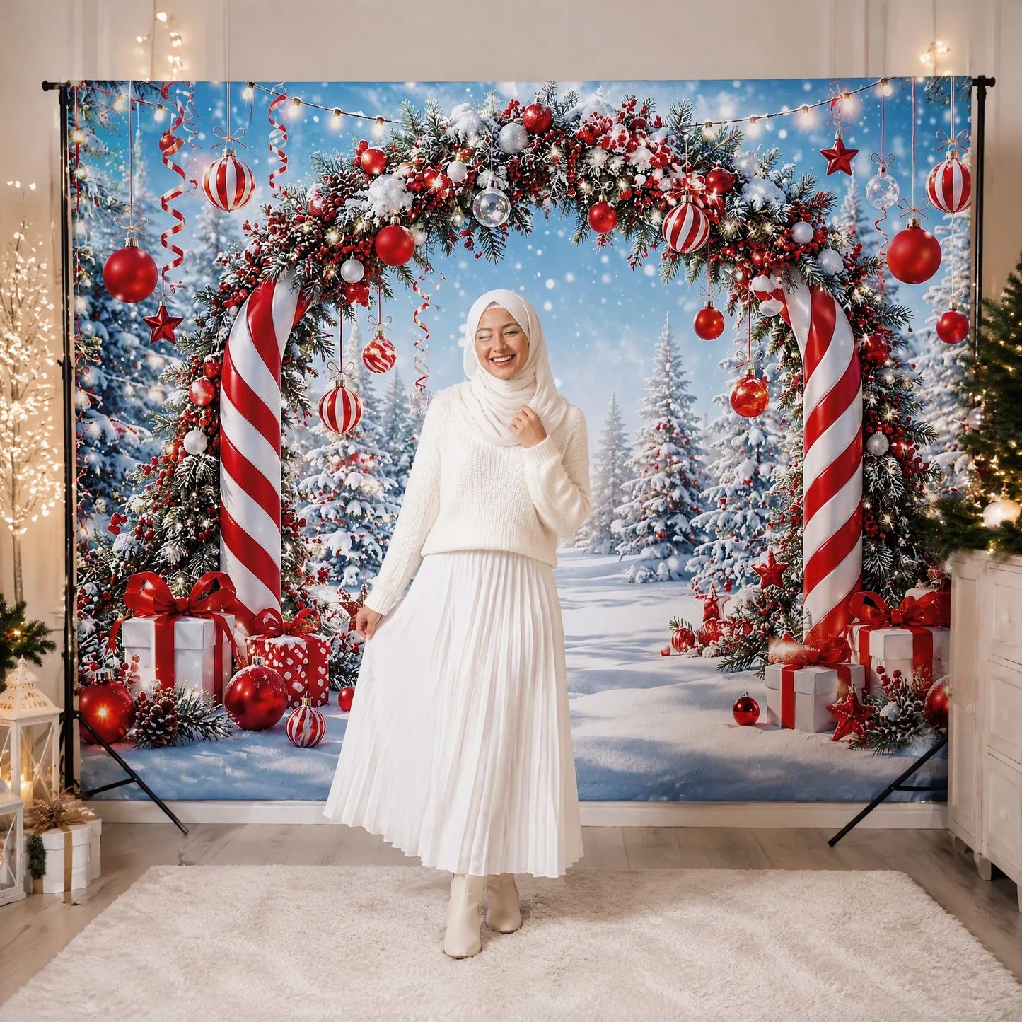 Candy Cane Wonderland Backdrop with Model