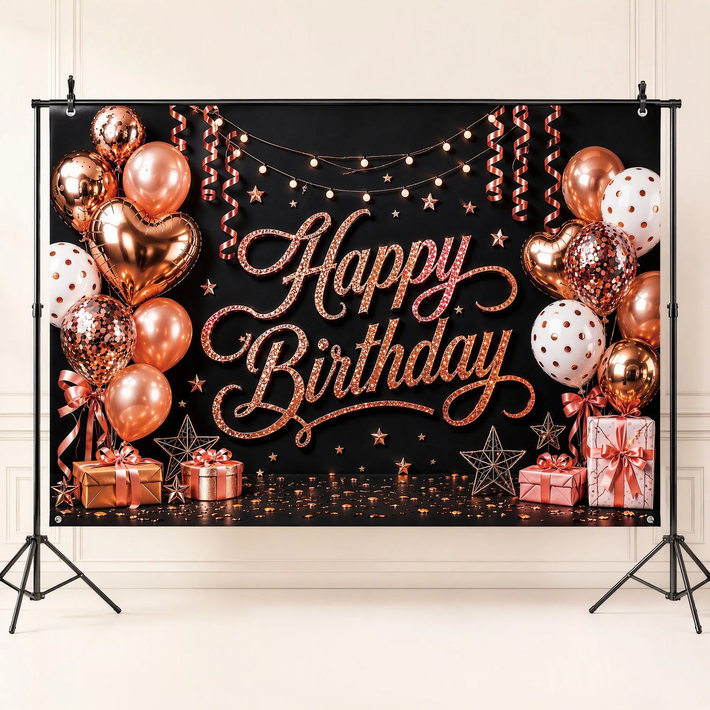 Luxe Rose Gold Happy Birthday Backdrop - Studio Hero