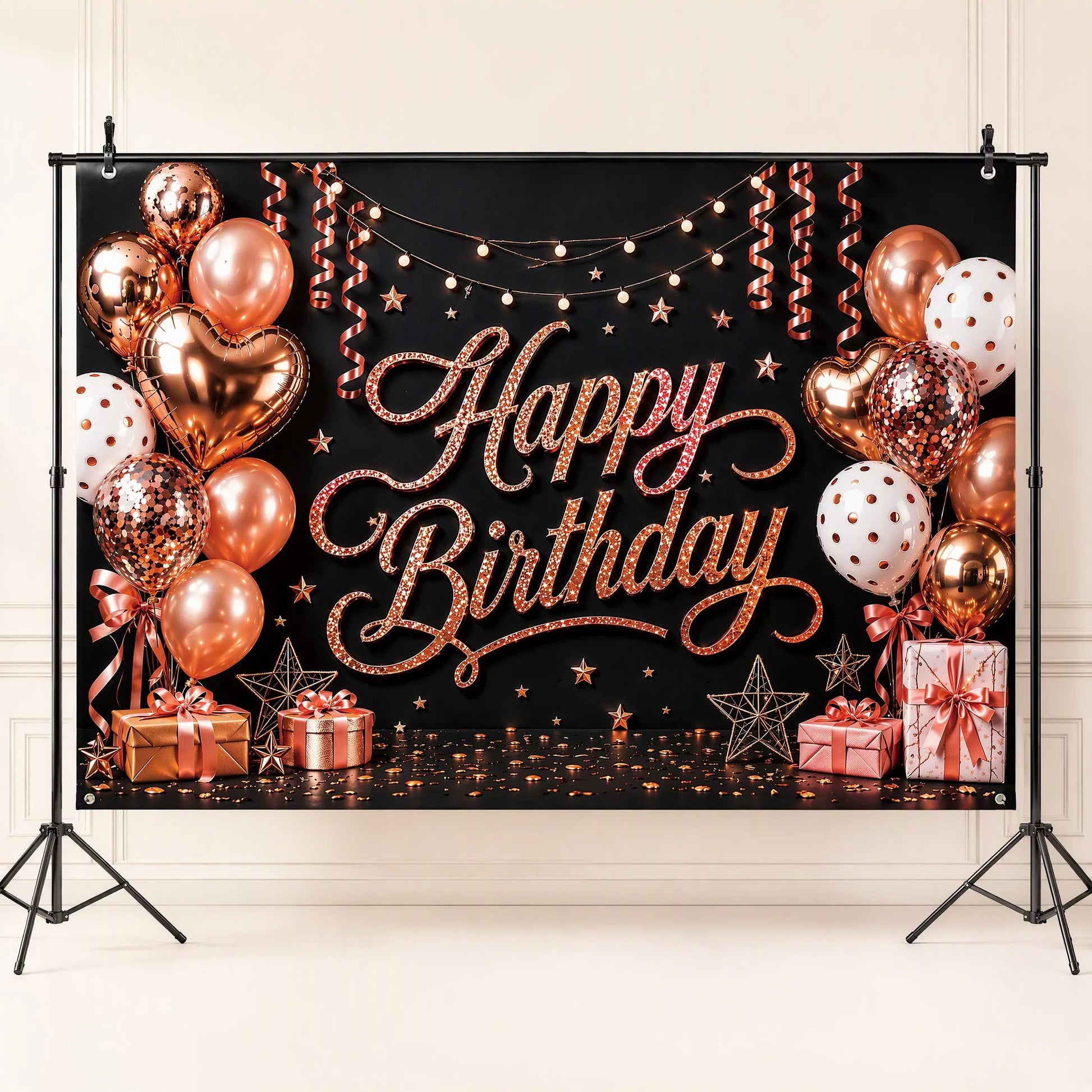Luxe Rose Gold Happy Birthday Backdrop - Studio Hero
