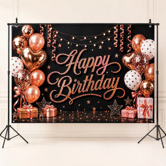 Luxe Rose Gold Happy Birthday Backdrop - Studio Hero
