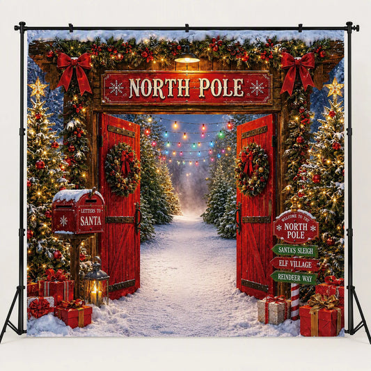 Welcome to North Pole Photo Backdrop - Christmas Directional Sign | 3 Sizes