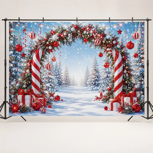 Candy Cane Wonderland Photo Backdrop - Christmas Forest Path | 3 Sizes